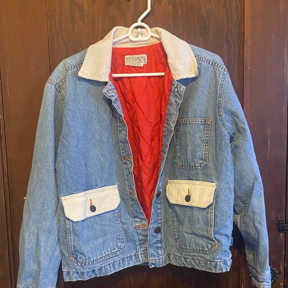 Denim Jacket with Red Lining and White Accents